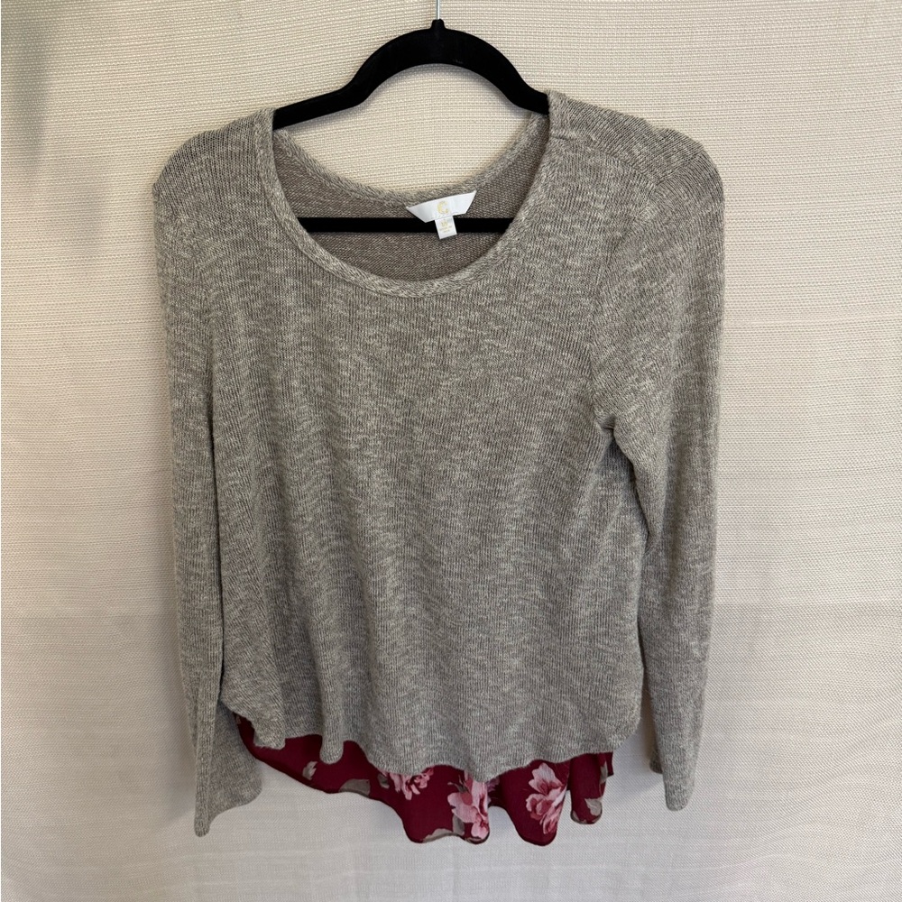 Gray and Red Floral Layered Women's Top